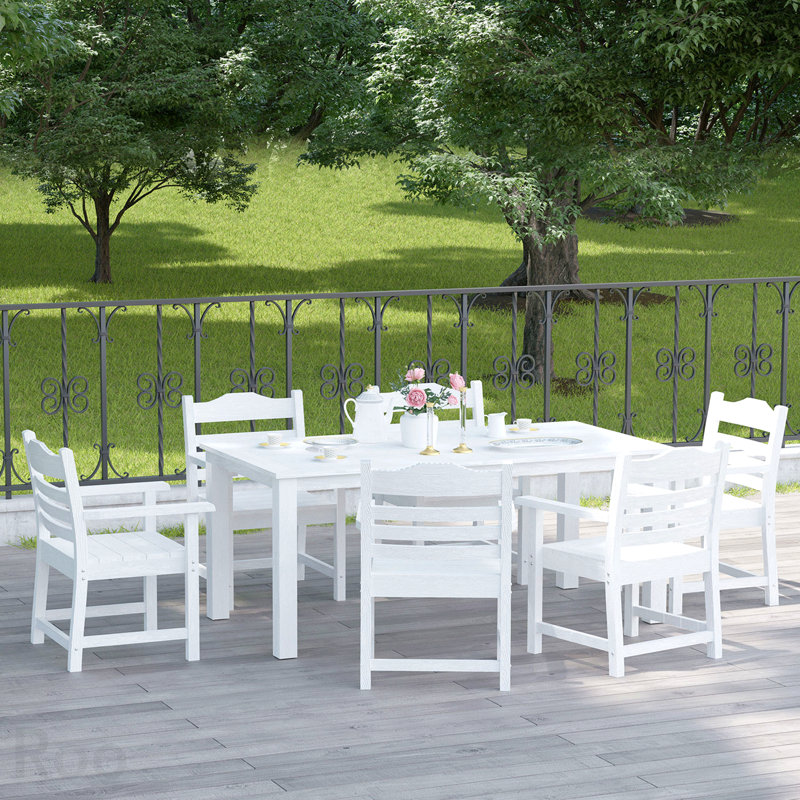 Chaise de salle à manger de patio avec ensemble de 2 accoudoirs, blanc pur avec imitation grain de bois texturé, matériau