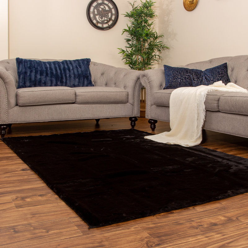 Tapis noir à poils longs Ballerini, Rectangle 3 pi 11 po x 6 pi