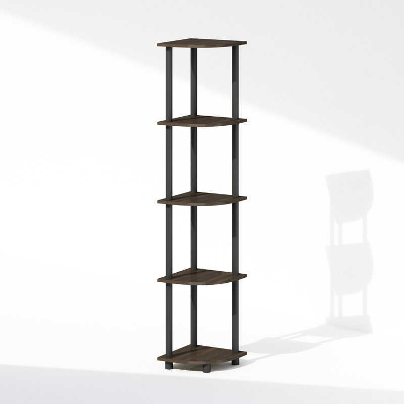 Bibliothèque de coin en plastique H 57,7 po x l 11,6 po Shamblin, Grain brun foncé/noir