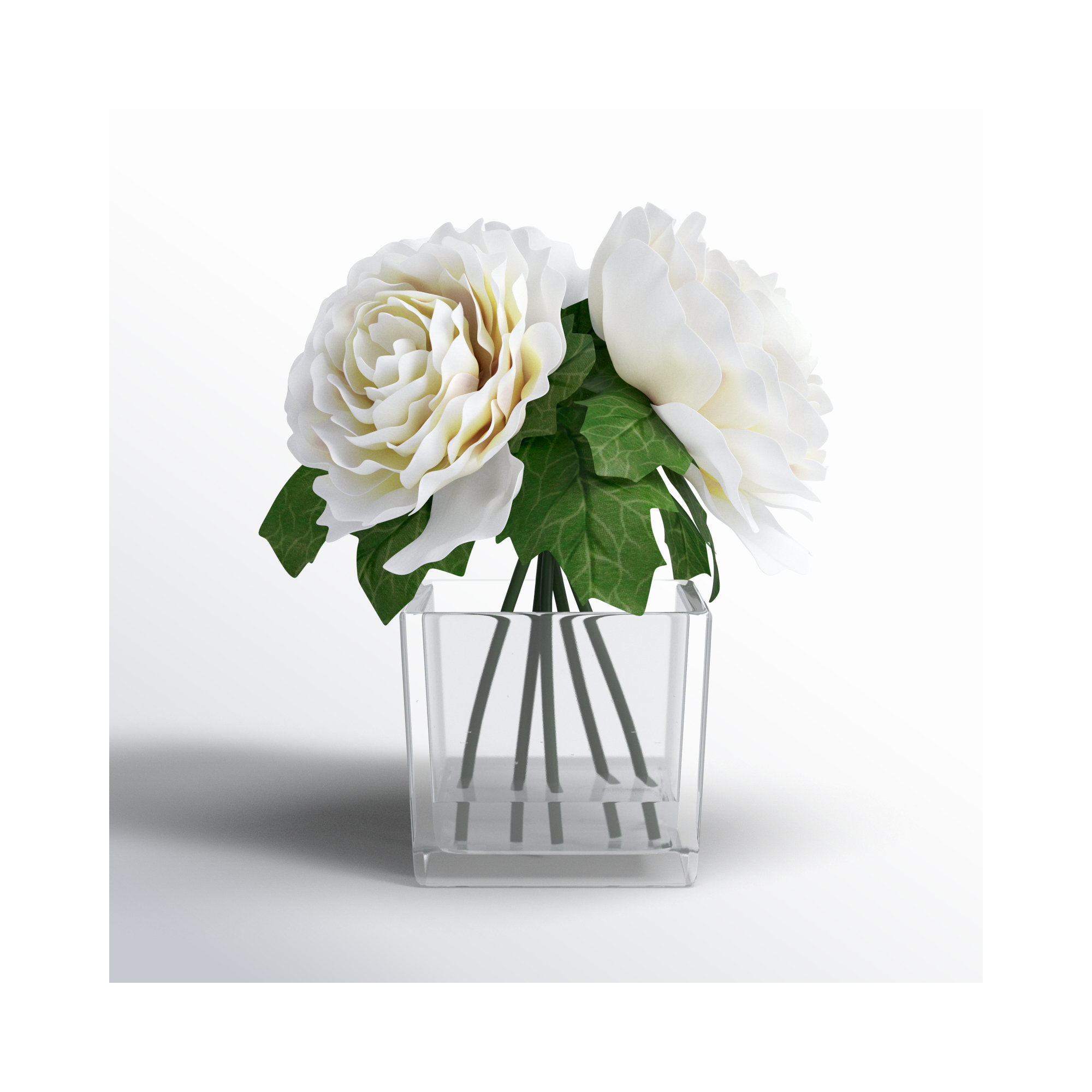 Villela Peony Floral Arrangement in Vase, Cream White