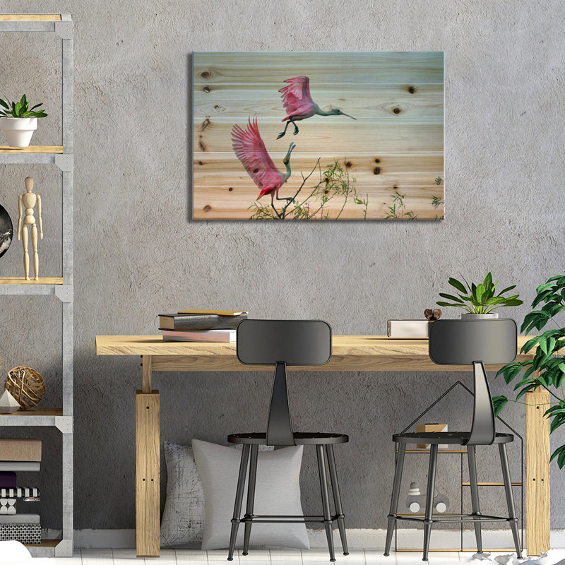 "Rosy pair" par C. Mei, impression sur bois sans cadre, L 40 po x H 26 po