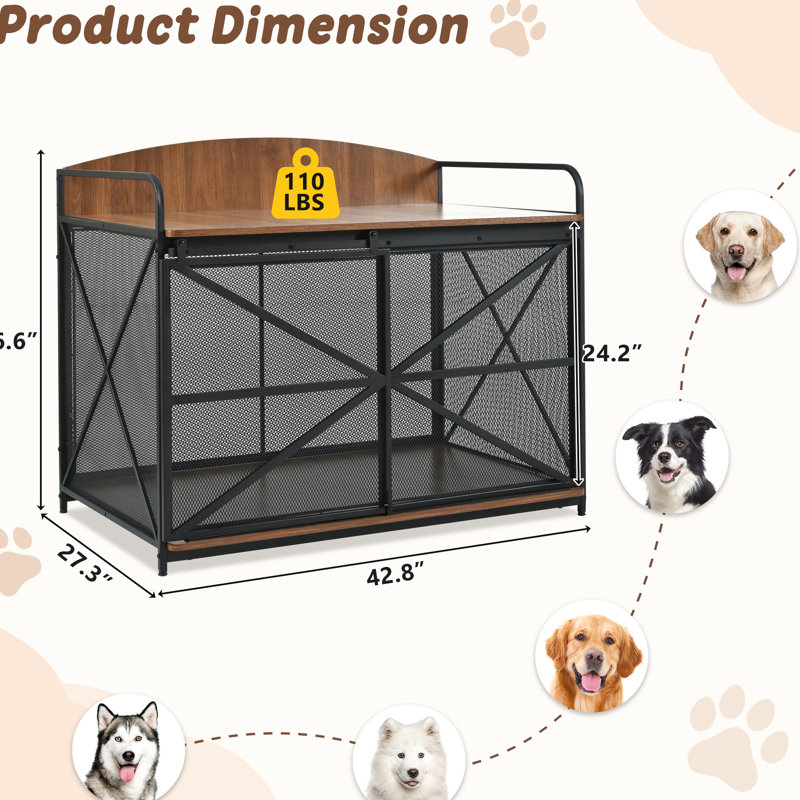 Grands meubles chenil pour chien - Caisse en bois avec rangement, finition brune spacieuse pour chiens, Brun