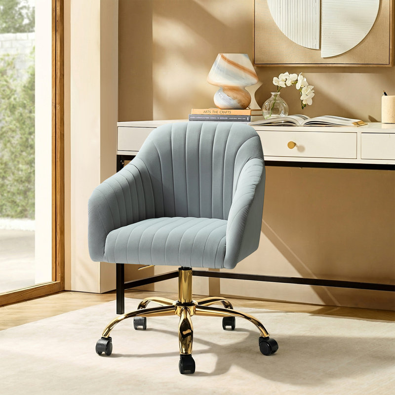 Chaise de travail en velours Adan, Velours gris