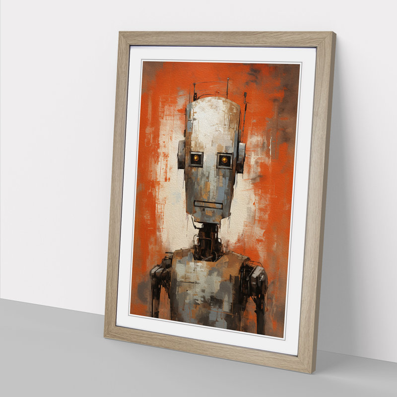 Robot Gestural No.2 - Single Picture Frame Print on Wood, Oak, 34cm H x 25cm W x 2cm D