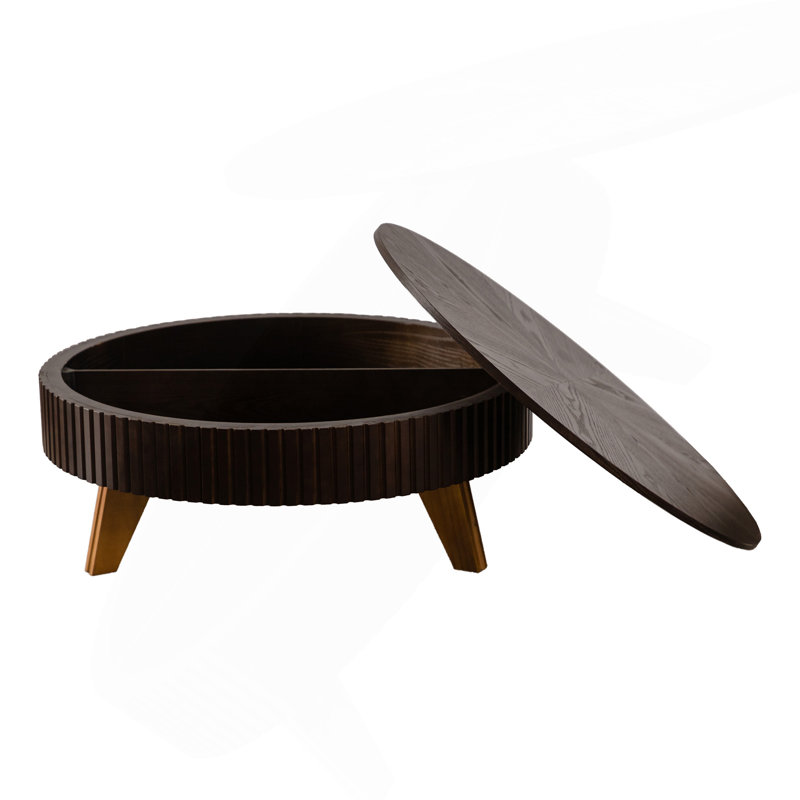 Table basse ronde 39,37 "avec espace de rangement, convenant au salon et au bureau, brun, H 15,7 po x L 39,37 po x l 39,37 po