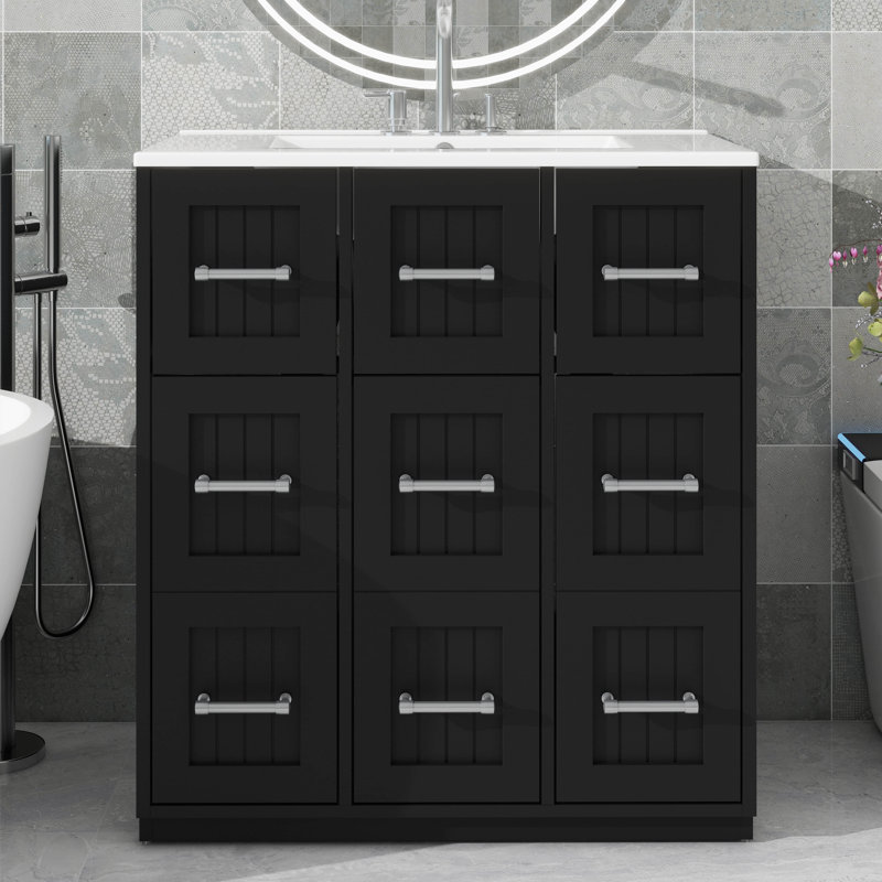 Meuble-lavabo de 30 po, lavabo sous comptoir, surface peinte et portes à fermeture en douceur avec armoire à tiroirs basculante