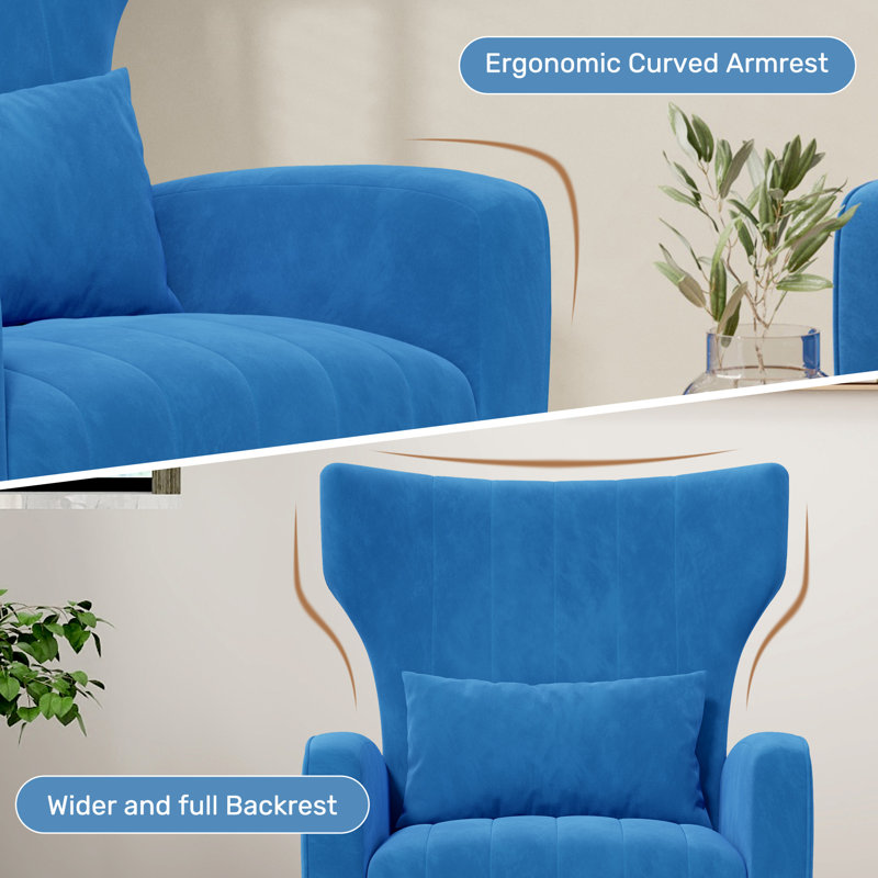 Modern Velvet Accent Chair With Wingback Design Gold Metal Legs And Pillow – Elegant Lounge Chair For Living Room & Bedroom
