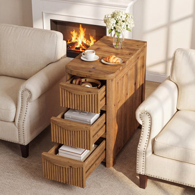 Solid Wood Narrow End Table with 3 Drawers