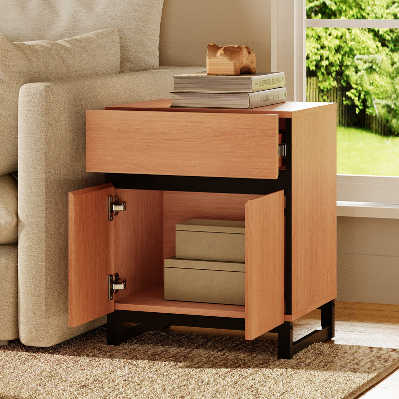 Table de bout moderne 2 pièces avec 1 tiroir et 1 armoire de rangement Aadam, Moka