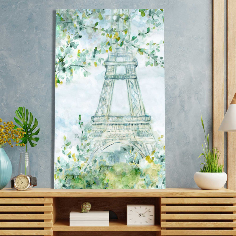 «Paris Blooming» par Carol Robinson - Peinture, L 18 po x H 30 po, Toile tendue