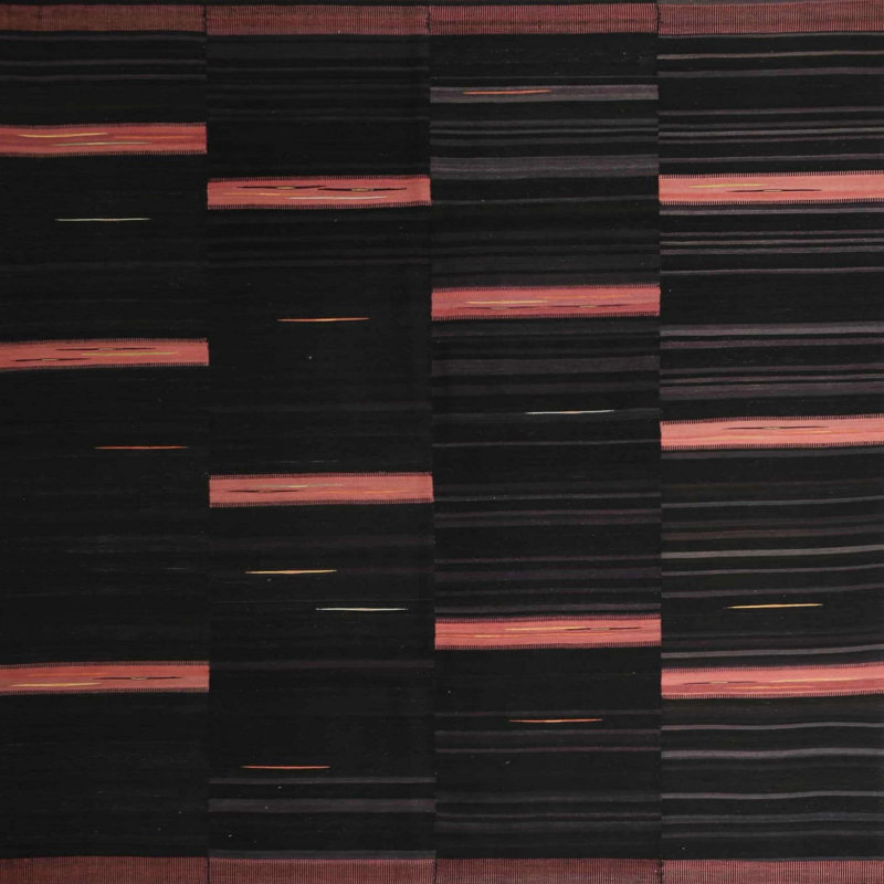 Tapis de zone noir/orange contemporain, Carré 4 pi