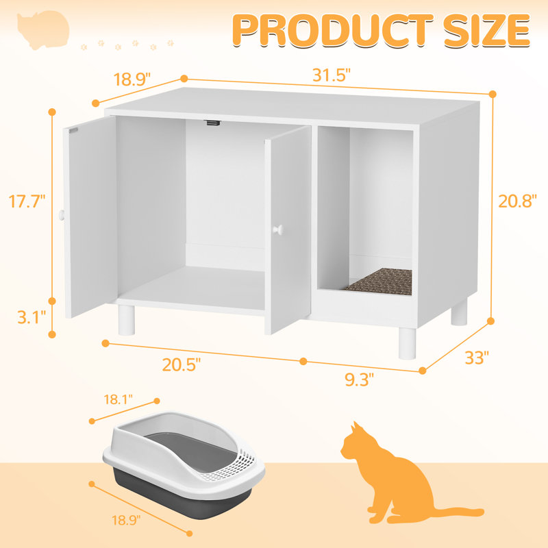 Enceinte de litière moderne pour chat avec planche à gratter, armoire de rangement cachée pour litière pour chat, Blanc
