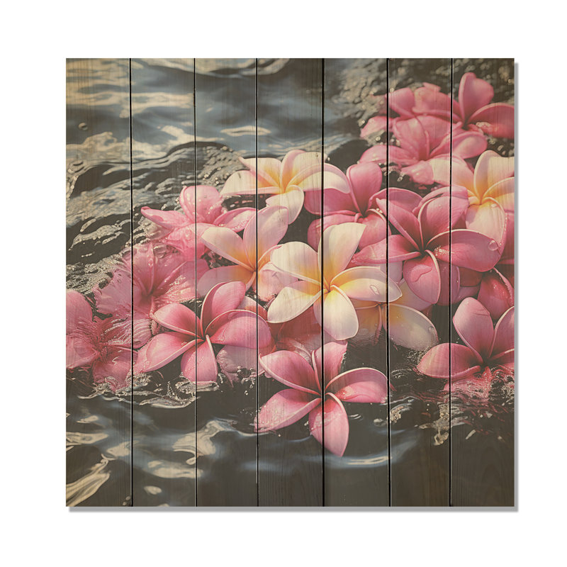 Pink Plumeria Paradise II - Plumeria On Wood Print, 15" H x 15" W