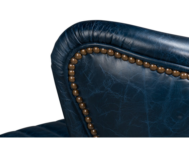 Bugatti Swivel Club Chair, Chateau Blue Genuine Leather