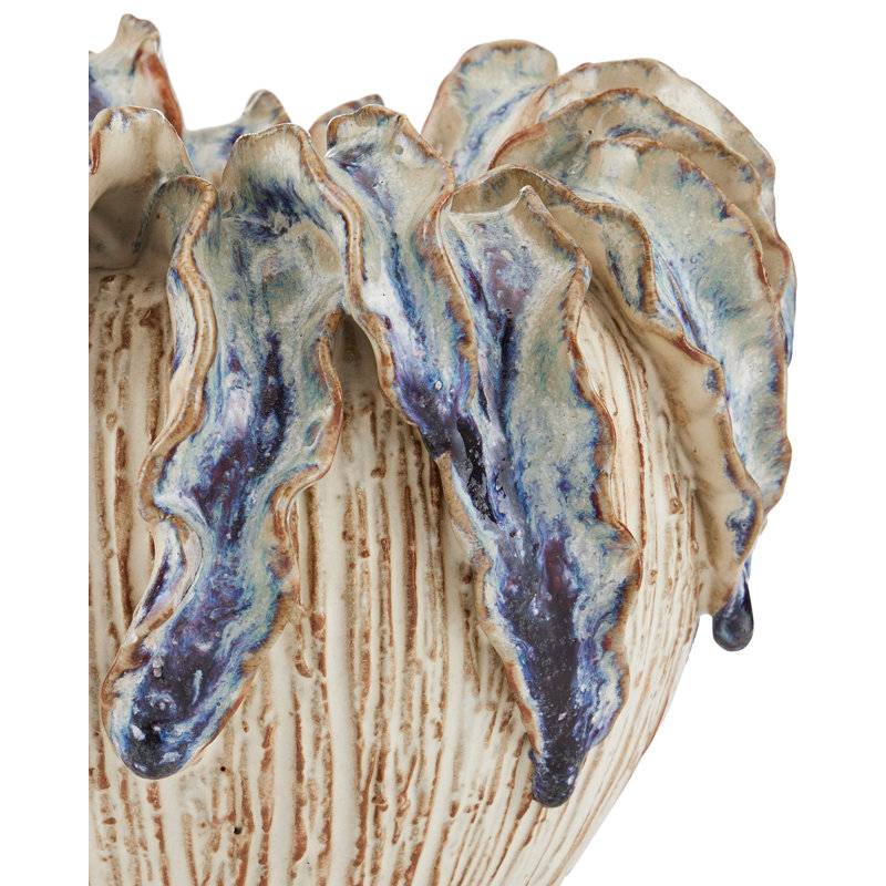 Tropical Crown Handcrafted Ceramic Table Vase, 6.25" H x 6.5" W x 6.5" D