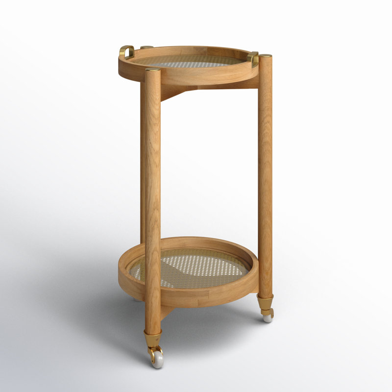 Callida Natural Oak Round Bar Cart with Storage