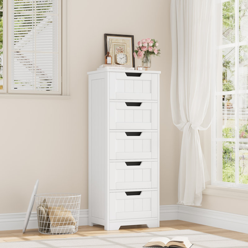 15.7" W x 40.1" H x 11.8" D 5-Drawer Free-standing Bathroom Cabinet, White, White, 5
