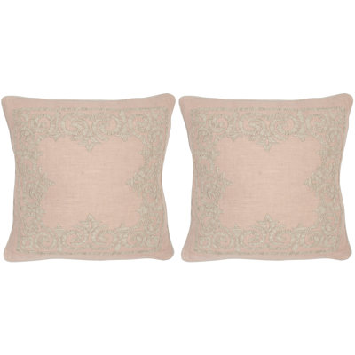 Embroidered Feather Linen Reversible Throw Pillow