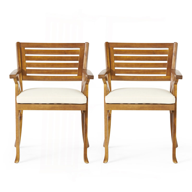 Outdoor KD Wood Dining Chair With Cushons (Set Of 2)