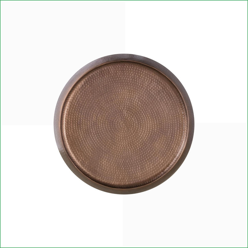 Table basse ronde moderne en aluminium 32 po - cuivre antique martelé à la main, aucun assemblage requis, Brun