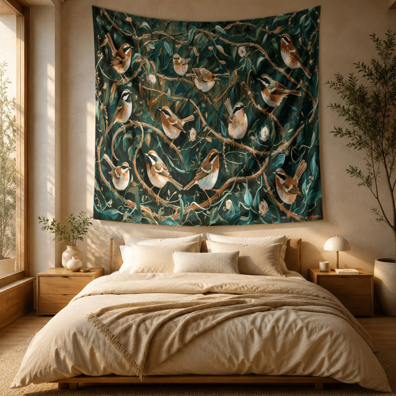 Tapisserie murale Oiseaux, 88 po x 104 po