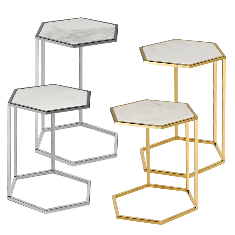 Phillipps Marble Top End Table, Silver, 19.5" H x 17.7" W x 15.3" D