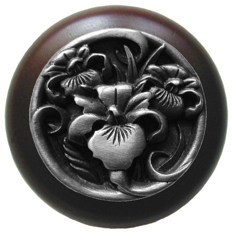 Floral Mushroom Knob, Antique Pewter/Dark Walnut Wood