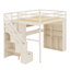 Lit mezzanine peu encombrant avec armoire intégrée, bureau, tablettes et éclairage-414784372