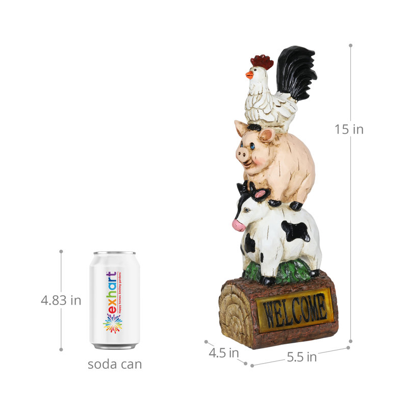 Solar Stacked Farm Animals Resin Garden Statue with LED Light