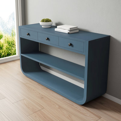 Console Classic Design avec 3 tiroirs et 2 tablettes ouvertes