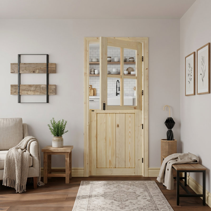 Drap de porte hollandais en verre massif et en bois massif 4 pièces avec quincaillerie non pré-suspendu, L 32 po x H 80 po
