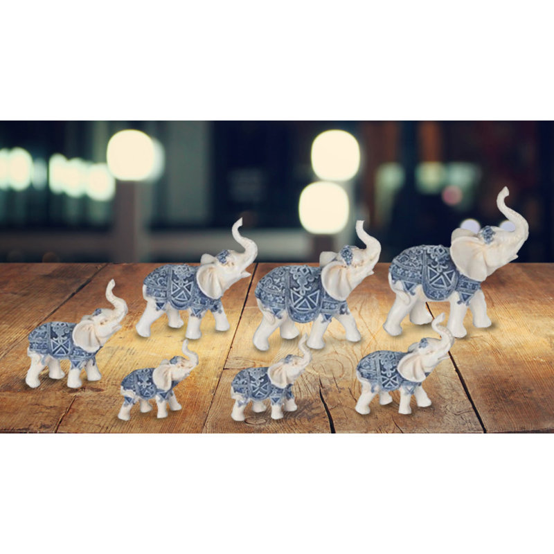 Figurine 7 pièces PC éléphant bleu et blanc 7 "bleu