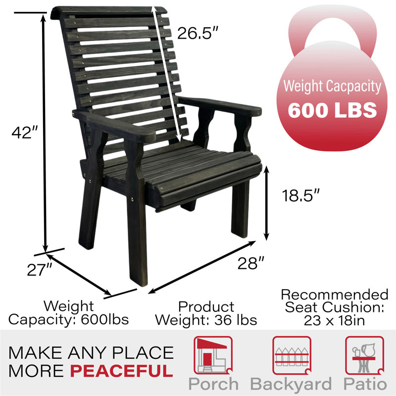 Chaise de patio robuste à haut dossier et à dossier roulé 600 lb, Teinture noire semi-solide