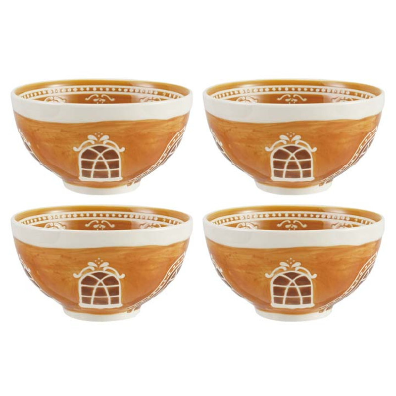 Artisan Stoneware Bowl With Hand-Painted Gingerbread Motif