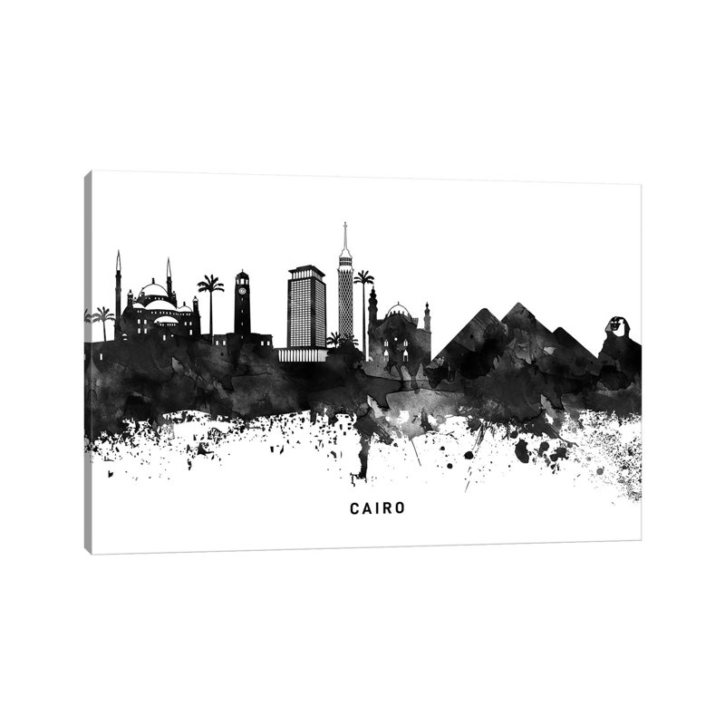 Cairo Skyline Black & White by WallDecorAddict - Wrapped Canvas Print, 66.04 cm H x 45.72 cm W