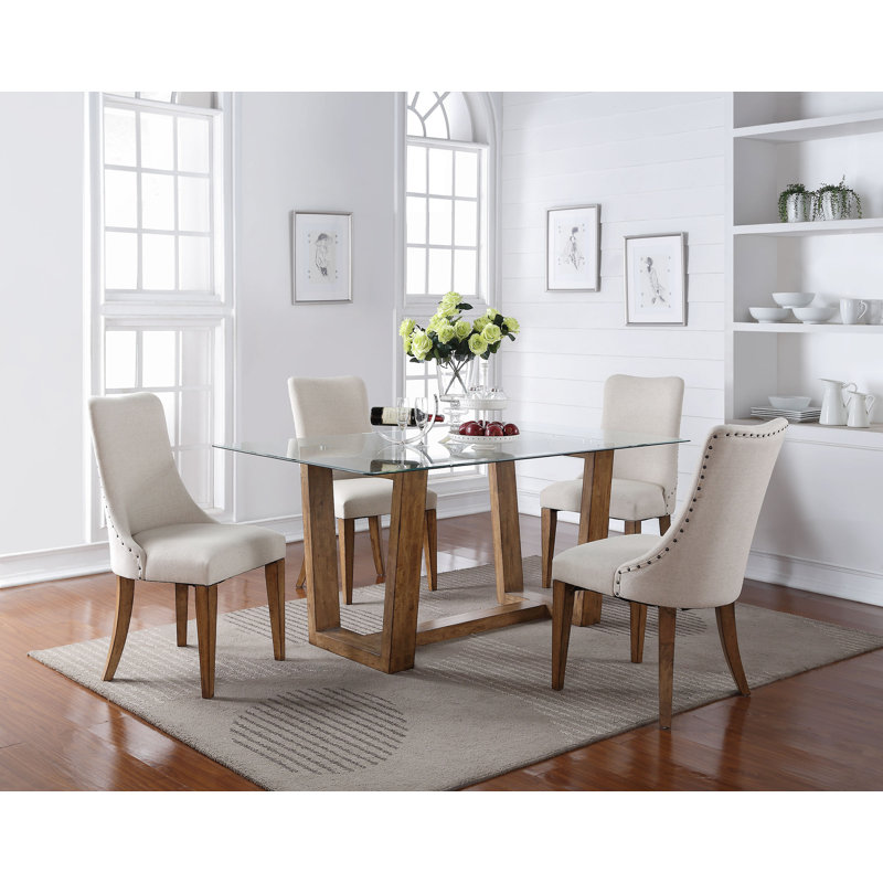 19.5'' H Linen Upholstered Side Chair, Oatmeal, Light Brown