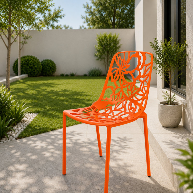 Chaises de salle à manger d'extérieur en aluminium Rabia, chaise d'appoint à découpes florales modernes pour patio, jardin et balcon, meubles de salle à manger empilables en métal, résistant à la rouille et aux rayons UV, entièrement assemblé