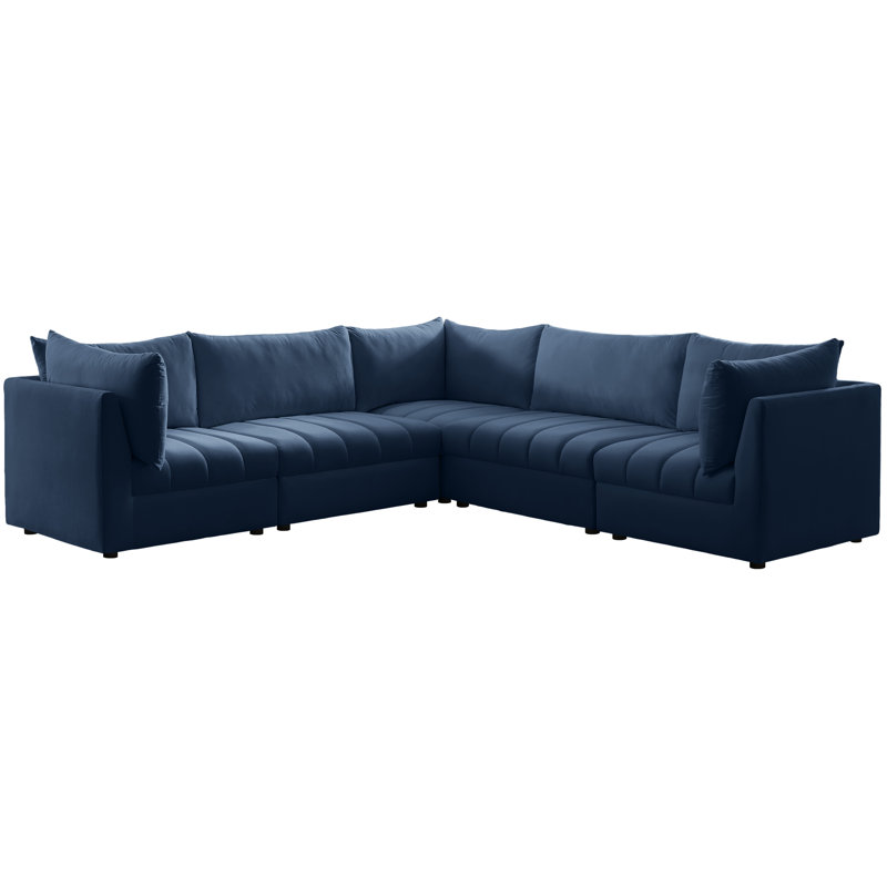 Ensoll Velvet L-Shaped Sectional Reversible, Navy Velvet