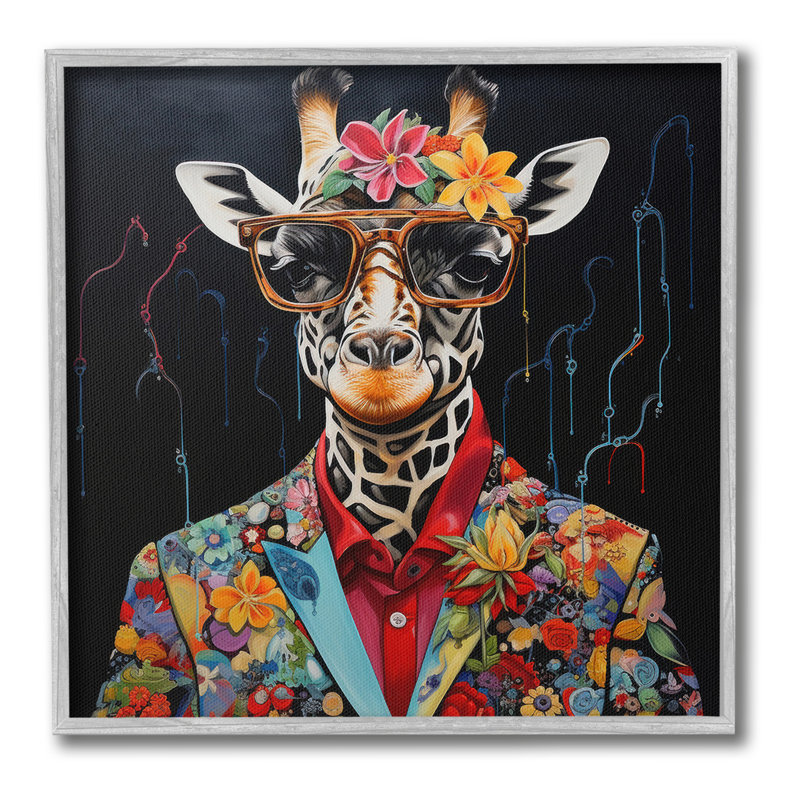 Girafe en costume floral, estampe numérique encadrée par Lazar Studio, Estampe numérique encadrée blanc bord de mer