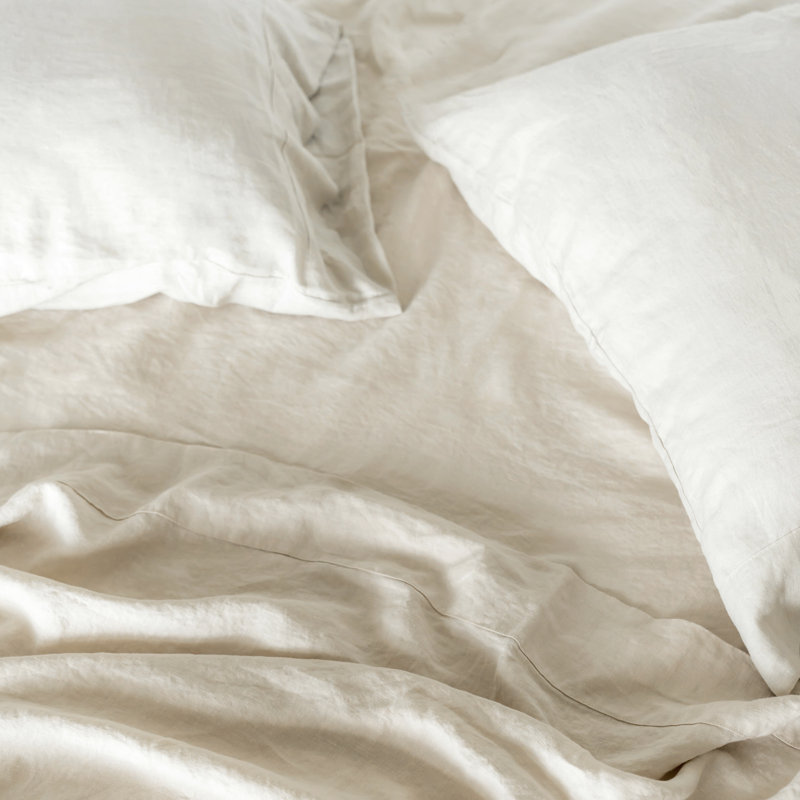 Queen Oatmeal Cotton Solid Sheet Set with Pillowcases