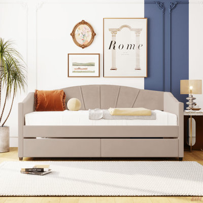 Upholstered Daybed Twin Size With Two Drawers And Wood Slat (Daybed)