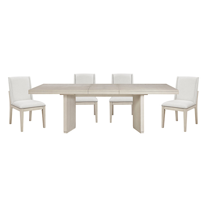 Magnifique table de salle à manger à finition blanche antique 5 pièces avec chaises rembourrées Classic