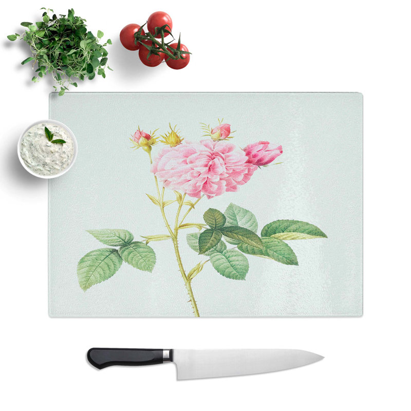 Tempered Glass Agatha Roses Chopping Board, 28.5 cm W x 20 cm L