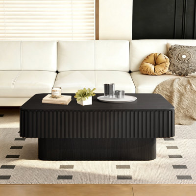 Table basse à plateau relevable cannelé de 38,6 po, table basse moderne en bois massif avec rangement et hauteur réglable