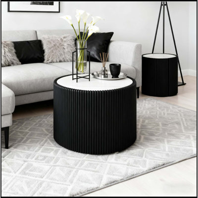Light Marble Top Cylinder Shape Leather End Table for Modern Living and Elegant Decor