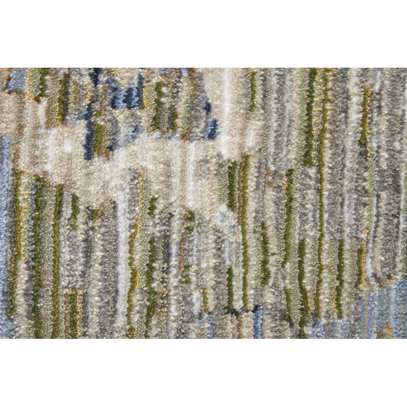 Ivory and Blue Floral Rectangular 5' x 7' Viscose Rug