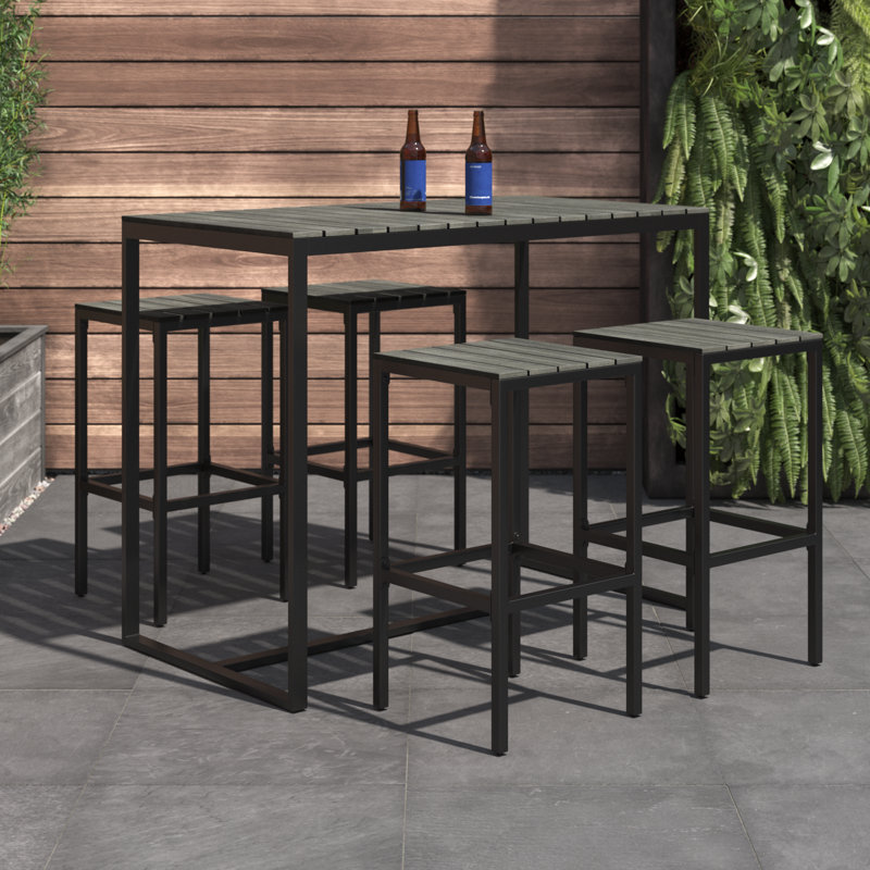 51.25'' D Rectangular 4-Person Acacia Wood and Iron Bar Height Patio Dining Set , Gray