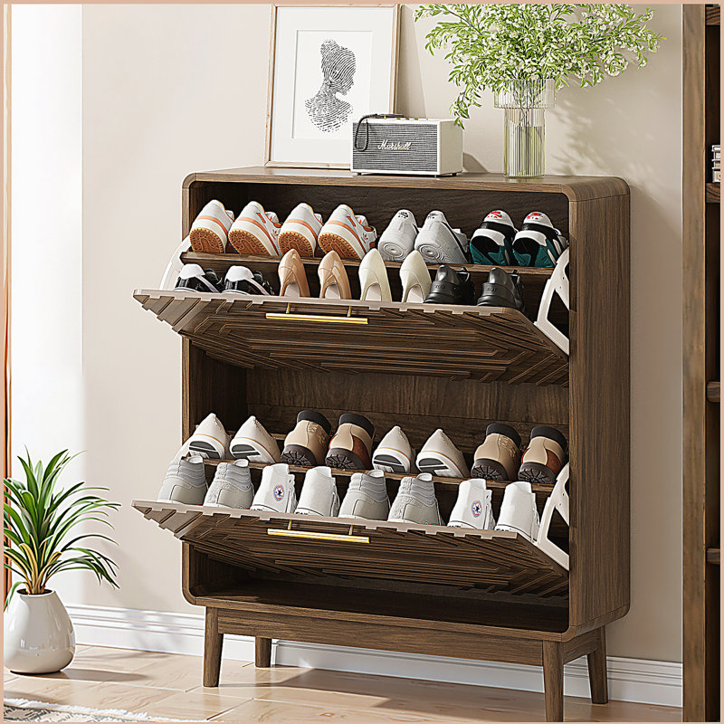 Range-chaussures autoportant de style Mid-Century moderne avec 2 tiroirs rabattables