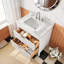 Meuble-lavabo autoportant blanc 36 po avec comptoir en marbre d'ingénierie, bois d'hévéa massif, tiroirs à fermeture en douceur, joints, finition imperméable, 35,1 po de profondeur, 22,01 po de largeur, 36,42 po de hauteur, 159 po