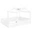 Lit double blanc sur le plancher avec toit, garde-corps, plateau et enseigne pour le confort de l'imagination